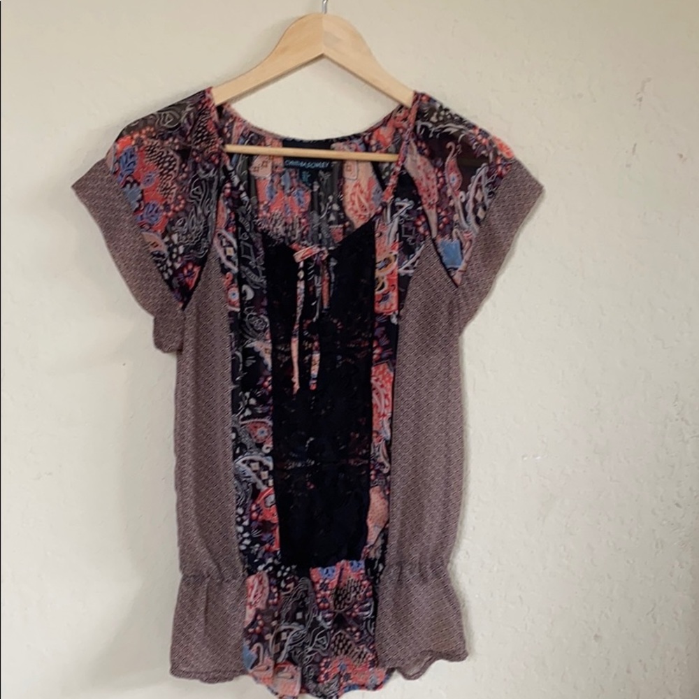 Like new Cynthia rowley floral black crochet shirt